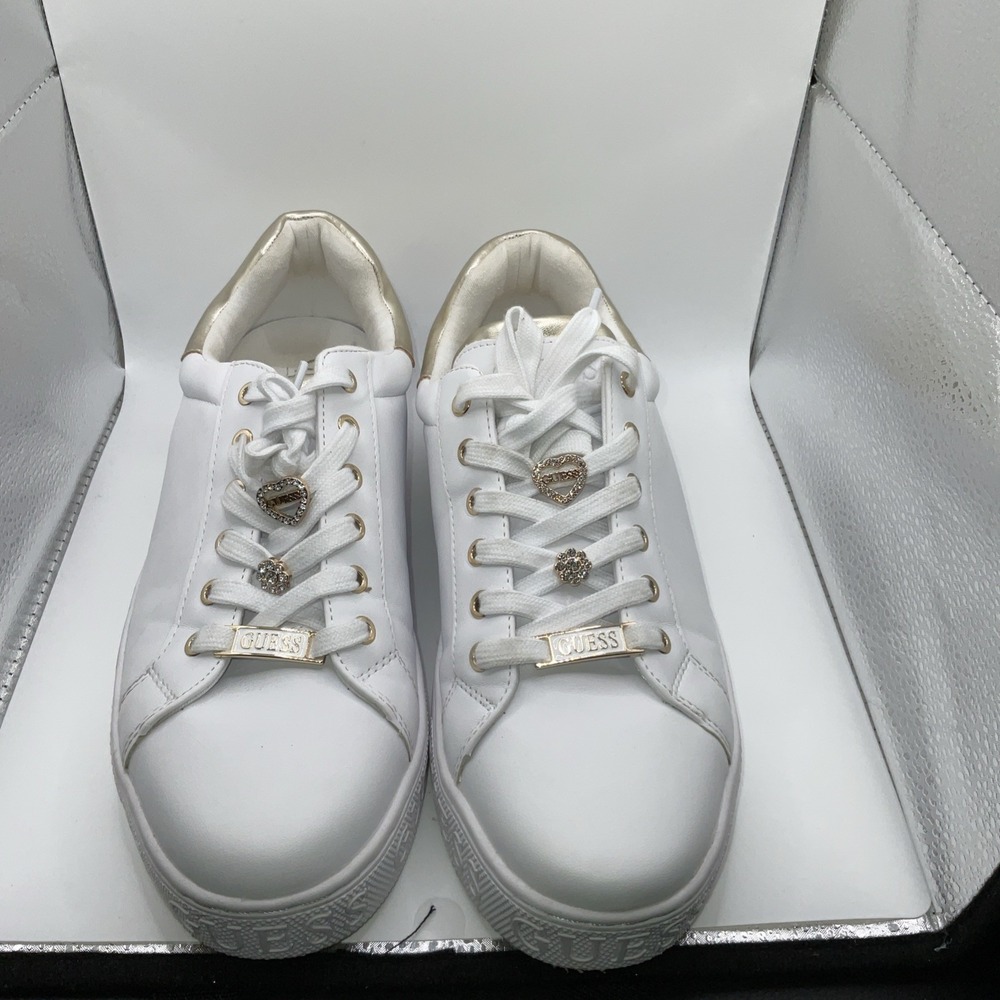 Guess Colton Charms Woman Sneakers White And Gold Size 9‎ 1/2 M